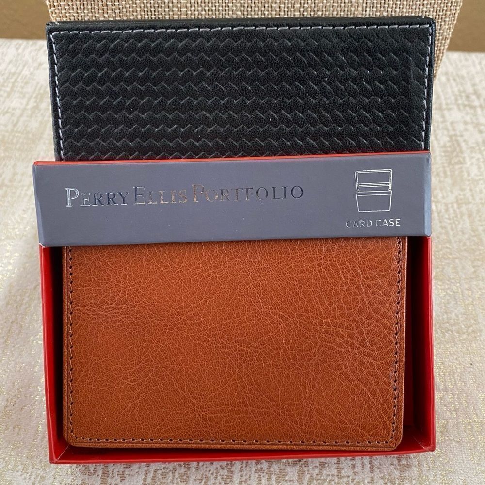 Perry Ellis Men's Portfolio Card Case/ID/Wallet w/Box. Light Brown (Cognac). NWT